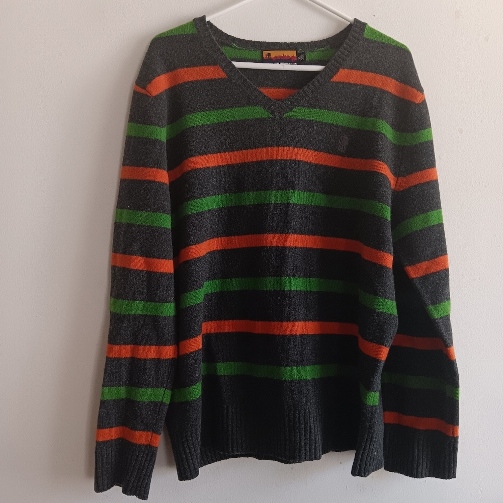 Brooklyn‎ Industries Striped Sweater Lambswool Multicolored V Neck Grunge XL